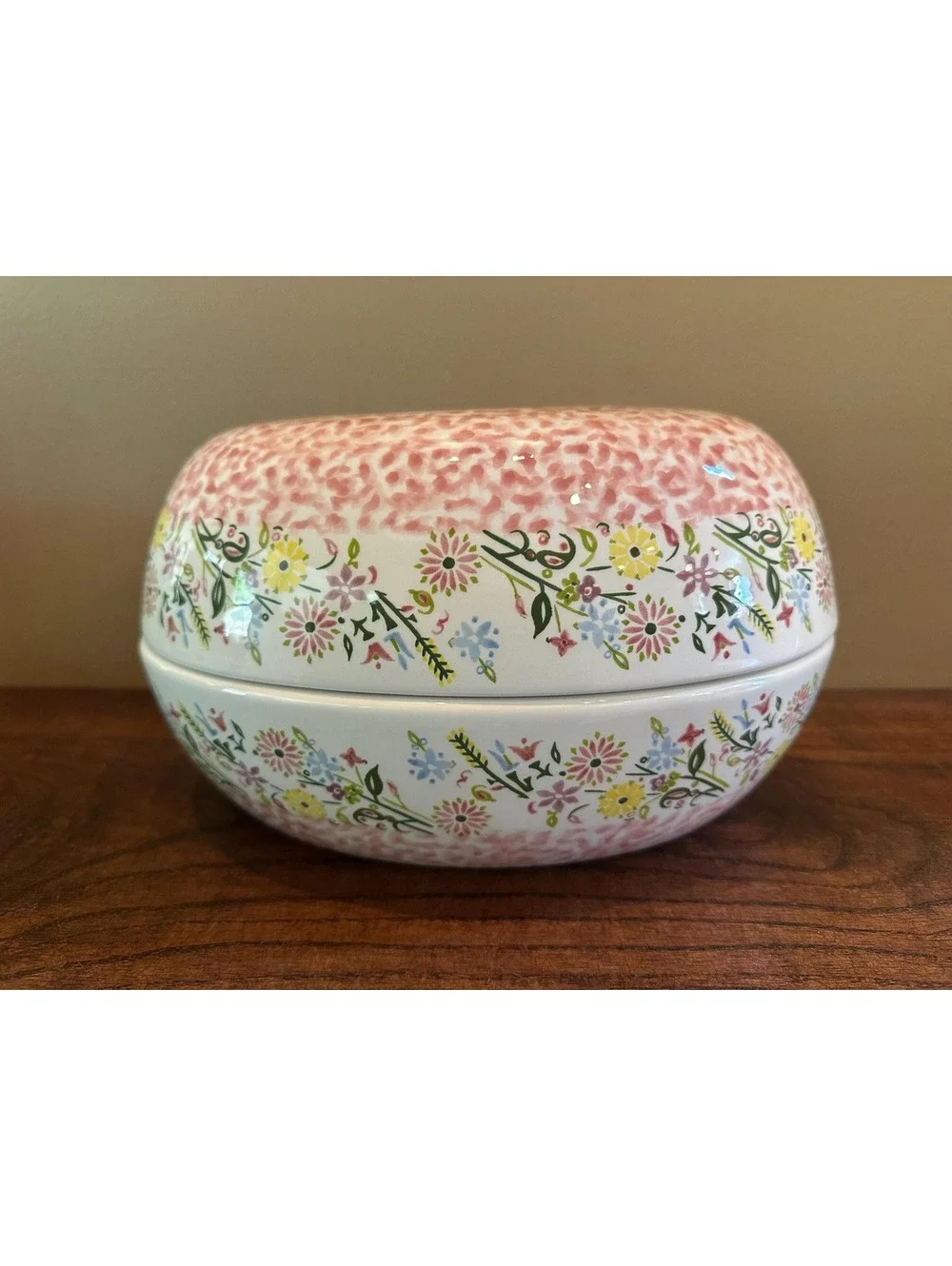 Temp-tations by Tara Pink Floral Sponge Painted Egg-Shaped Lidded Casserole Dish